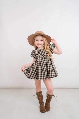 Perfectly Plaid Black and Khaki Tween Bodysuit and Skirt Set Evie's Closet Clothing