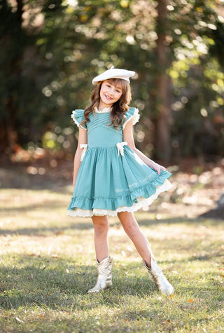 Abundantly Blessed Teal and Ivory Embroidered Keepsake Dress Evie's Closet Clothing