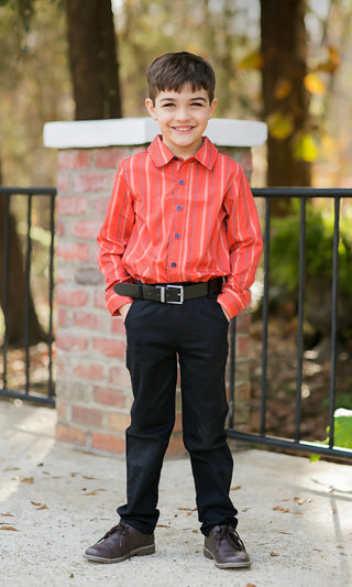 Essential Orange Striped Collared  Shirt My Three Sons