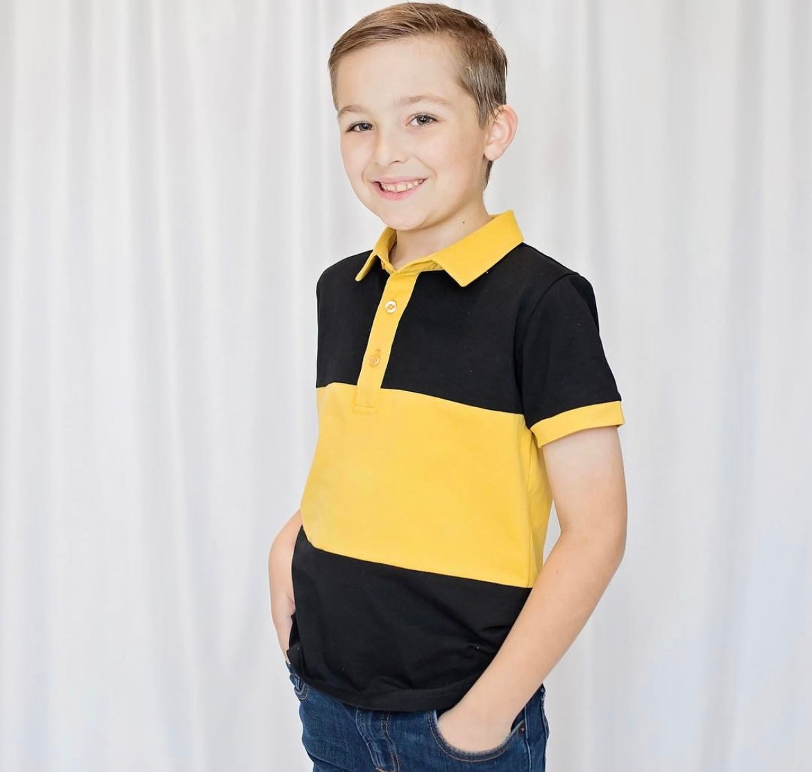 My Three Sons Vault Fan Favorite Black and Gold Boy’s Collared Knit Polo