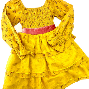 Limited Edition Stay Golden Mustard and Rose Smocked Top Tiered Dress