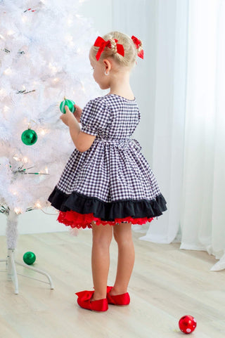 Christmas Cutie Black and White Gingham Dreamer Tunic with Red Velvet Cape