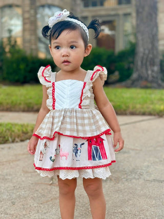 On the Farm Khaki Gingham Printed Dress