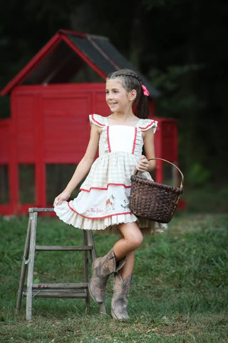 On the Farm Khaki Gingham Printed Dress