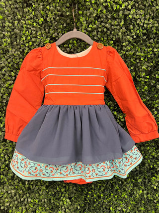 Intricate Border Rust and Navy Embroidered Skirted Bubble Evie's Closet Clothing