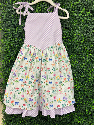 Summer Floral Lavender Printed Shoulder Tie Dress Evie's Closet Clothing