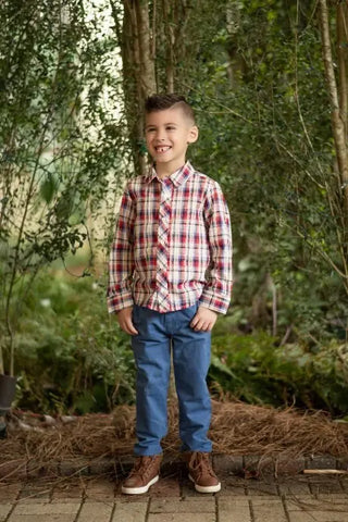 ABC,123 Plaid, Collared, Button Down, Adjustable Sleeve Boys Shirt - Evie's Closet Clothing