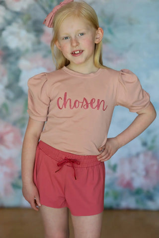 Affirmation: Chosen, Blush and Rose Puff Sleeve Top and Fly Away Shorts - Evie's Closet Clothing