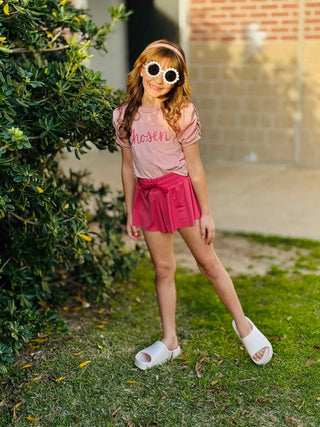 Affirmation: Chosen, Blush and Rose Puff Sleeve Top and Fly Away Shorts - Evie's Closet Clothing