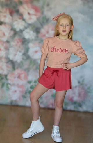 Affirmation: Chosen, Blush and Rose Puff Sleeve Top and Fly Away Shorts - Evie's Closet Clothing