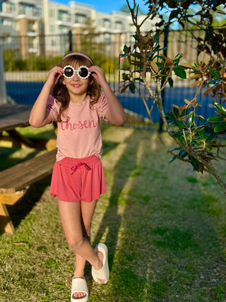 Affirmation: Chosen, Blush and Rose Puff Sleeve Top and Fly Away Shorts - Evie's Closet Clothing