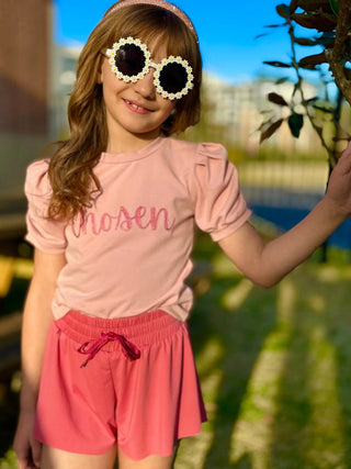 Affirmation: Chosen, Blush and Rose Puff Sleeve Top and Fly Away Shorts - Evie's Closet Clothing