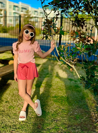 Affirmation: Chosen, Blush and Rose Puff Sleeve Top and Fly Away Shorts - Evie's Closet Clothing