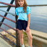 Affirmation: Creative, Baby Blue and Black Puff Sleeve Top and Fly Away Shorts - Evie's Closet Clothing