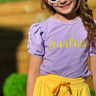 Affirmation: Fearless, Lavender and Marigold Puff Sleeve Top with Marigold Fly Away Shorts - Evie's Closet Clothing