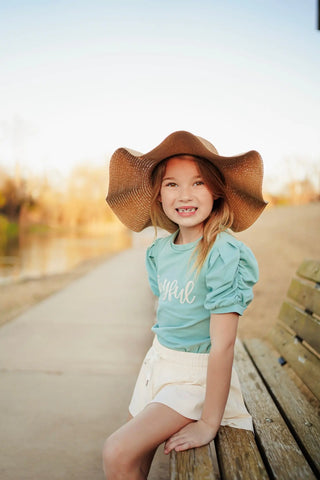 Affirmation: Joyful, Aqua and Ivory Puff Sleeve Top and Ivory Fly Away Shorts - Evie's Closet Clothing