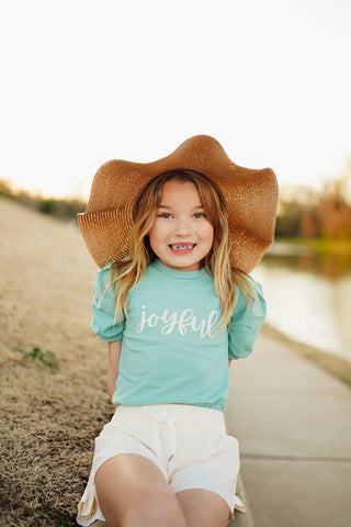 Affirmation: Joyful, Aqua and Ivory Puff Sleeve Top and Ivory Fly Away Shorts - Evie's Closet Clothing