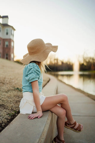 Affirmation: Joyful, Aqua and Ivory Puff Sleeve Top and Ivory Fly Away Shorts - Evie's Closet Clothing