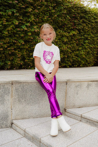 Anything but Basic Purple Metallic Leggings - Evie's Closet Clothing