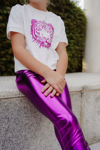 Anything but Basic Purple Metallic Leggings - Evie's Closet Clothing