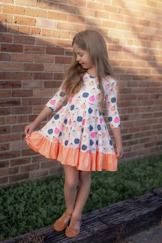 Autumn Pumpkins Ivory and Peach Reversible Dress - Evie's Closet Clothing