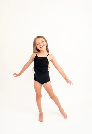 Ballet Barre Onyx Ruched Swiss Dot One Piece Leo - Evie's Closet Clothing