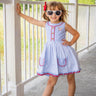 Ballpark Days Light Blue and White Pinstripe with Red Accents Embroidered Henley Style Dress - Evie's Closet Clothing