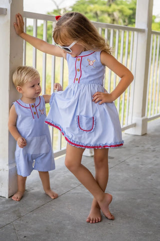 Ballpark Days Pinstripe Embroidered Romper - Evie's Closet Clothing