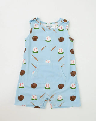 Ballpark Life Blue Baseball Printed Pocketed Boys Romper - Evie's Closet Clothing