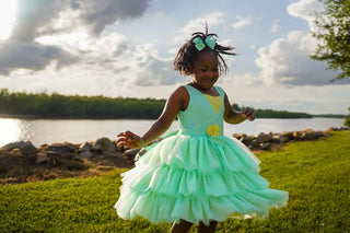 Bayou Mint Green and Pale Yellow Tiered Ruffle Couture Dreamer - Evie's Closet Clothing