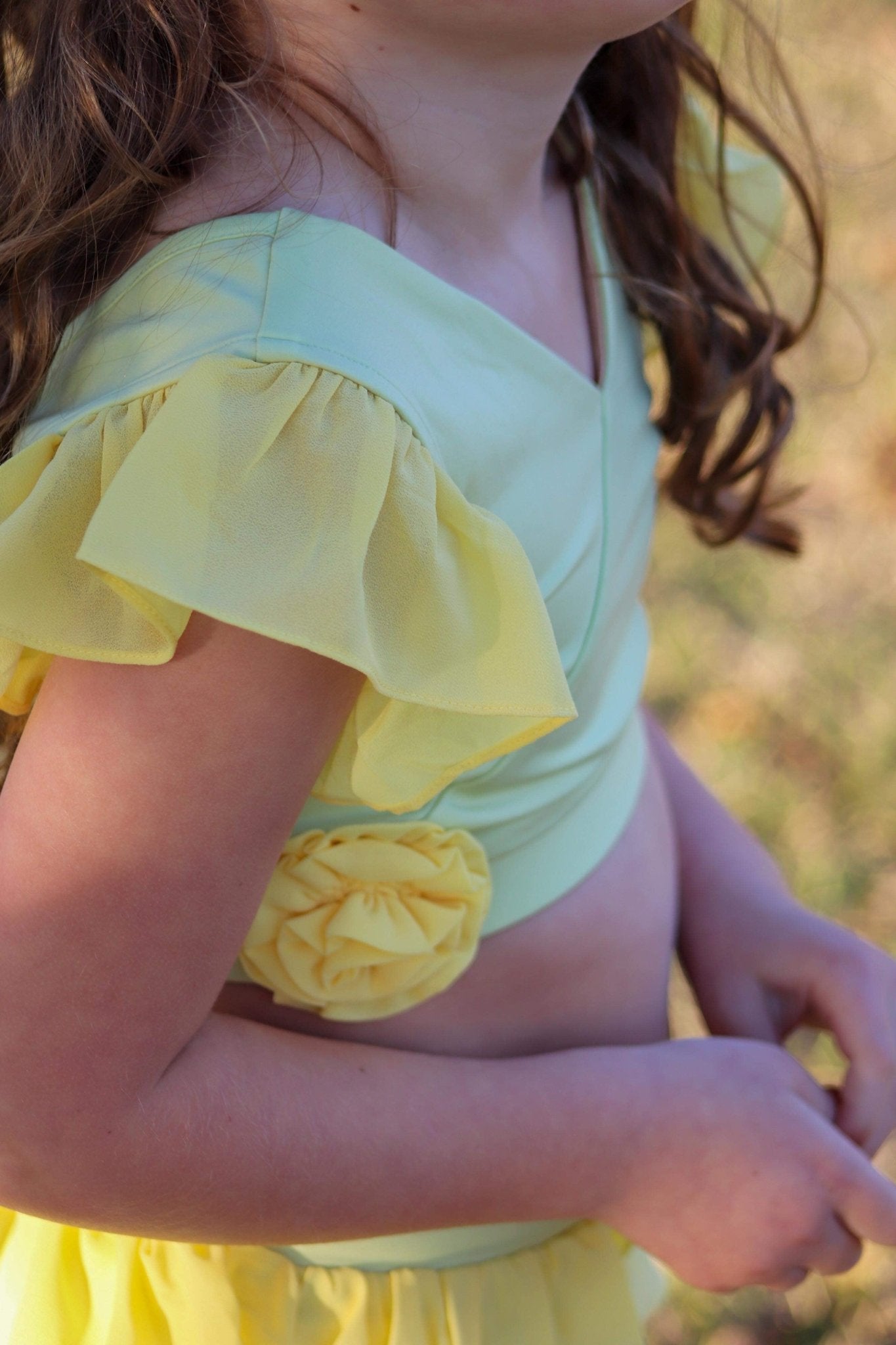 Bayou Princess Mint Green and Pale Yellow Ruffled, Two Piece Leo/Swim - Evie's Closet Clothing