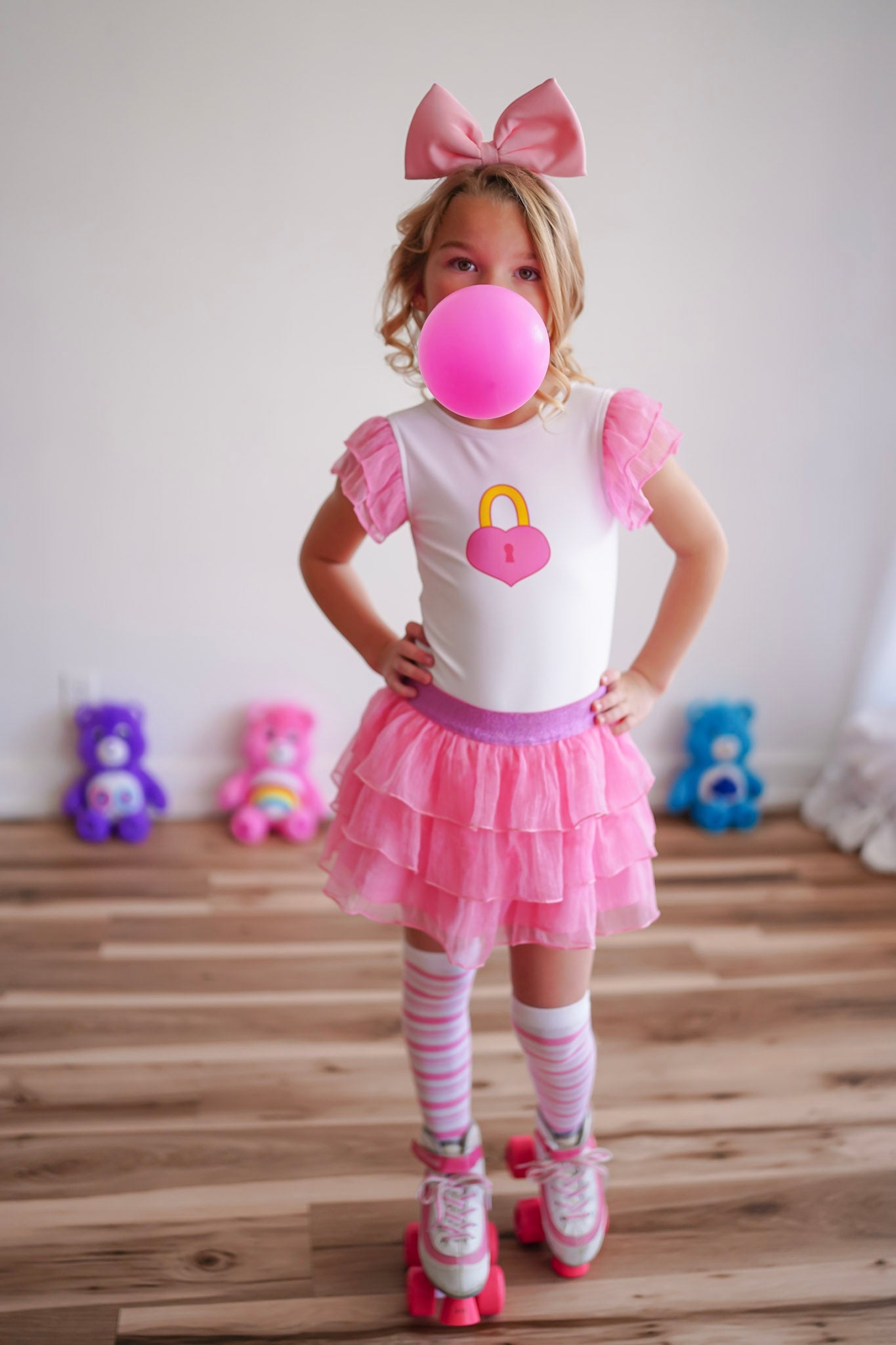 Beary Loved Cotton Candy Pink and White Leotard and Skort Set - Evie's Closet Clothing