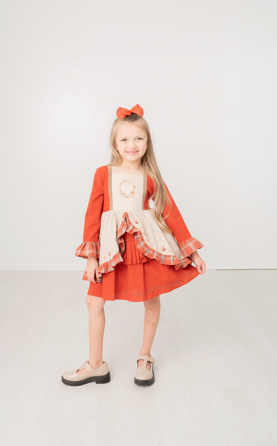 Beauty in Letting Go Watercolor Printed Burnt Orange and Khaki Pleat Accent Dress - Evie's Closet Clothing