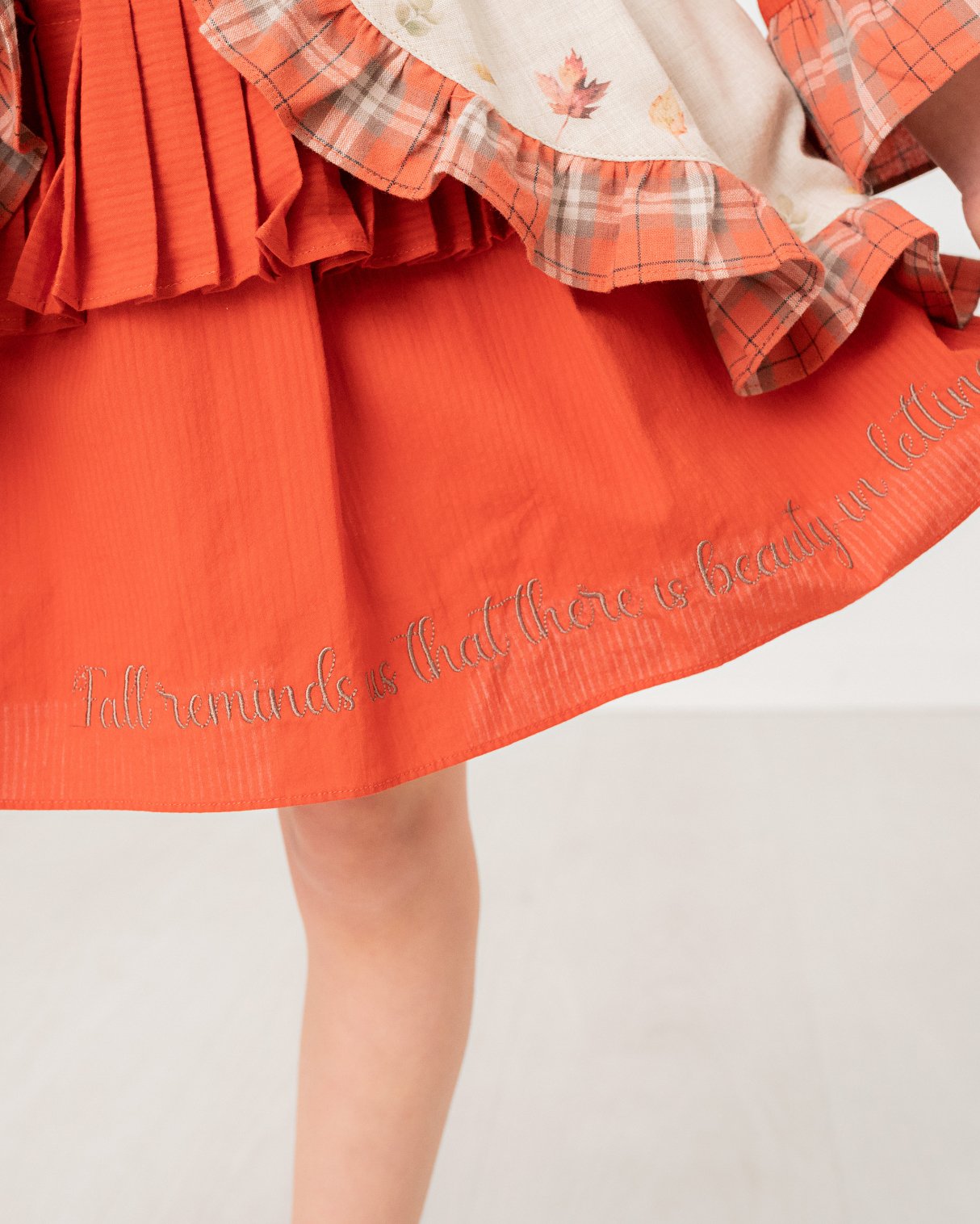 Beauty in Letting Go Watercolor Printed Burnt Orange and Khaki Pleat Accent Dress - Evie's Closet Clothing