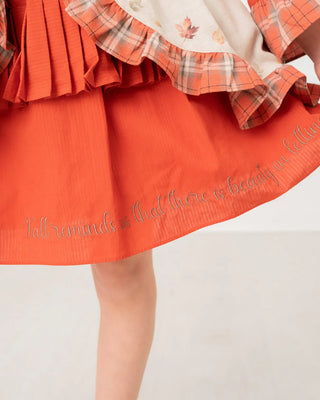 Beauty in Letting Go Watercolor Printed Burnt Orange and Khaki Pleat Accent Dress - Evie's Closet Clothing