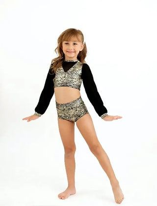 Black Snakeskin Long Sleeve Two Piece Dance Set - Evie's Closet Clothing