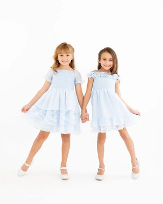 Blessed Assurance Light Blue Smocked Top, Shoulder Tie Dress - Evie's Closet Clothing