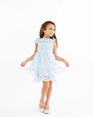 Blessed Assurance Light Blue Smocked Top, Shoulder Tie Dress - Evie's Closet Clothing