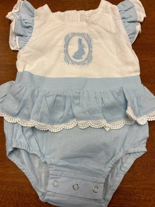 Blue Bunny White and Blue Embroidered Bubble - Evie's Closet Clothing