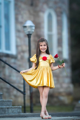 Books and Beauty Metallic Gold Rose Accent Tunic Top and Shortie Dreamer - Evie's Closet Clothing