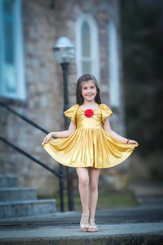 Books and Beauty Metallic Gold Rose Accent Tunic Top and Shortie Dreamer - Evie's Closet Clothing