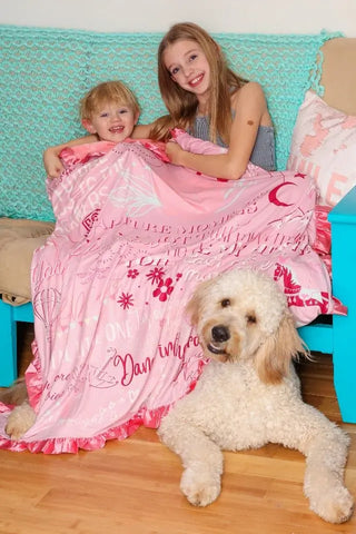 Bundled in Blessings Blush and Rose Satin Trim Printed Keepsake Blanket - Evie's Closet Clothing