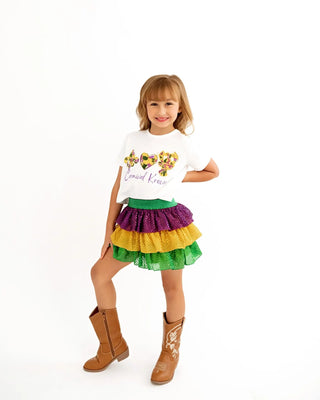 Carnival Krewe White, Purple, Green, and Gold Printed Meet and Greet T-Shirt - Evie's Closet Clothing