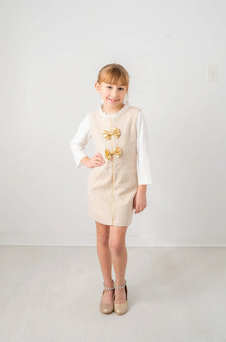 Classically Clueless Ivory, Blush, and Gold Tweed Dress and Ivory Undershirt - Evie's Closet Clothing