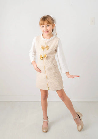 Classically Clueless Ivory, Blush, and Gold Tweed Dress and Ivory Undershirt - Evie's Closet Clothing