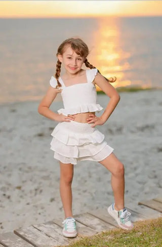 Coconut Meringue White Gauze Smocked Top and Skort Set - Evie's Closet Clothing