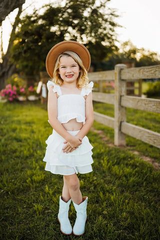 Coconut Meringue White Gauze Smocked Top and Skort Set - Evie's Closet Clothing