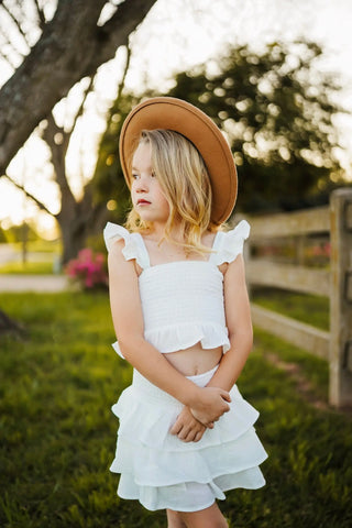 Coconut Meringue White Gauze Smocked Top and Skort Set - Evie's Closet Clothing