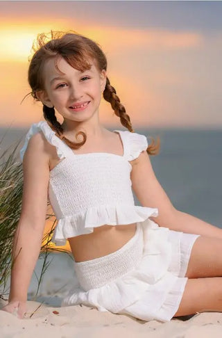 Coconut Meringue White Gauze Smocked Top and Skort Set - Evie's Closet Clothing