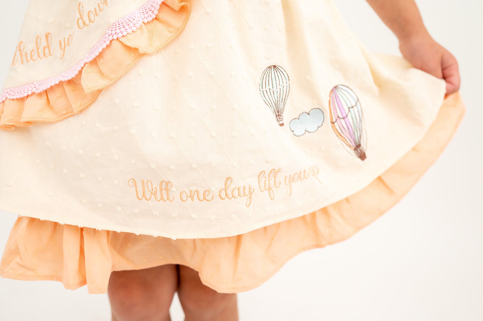 Come Fly With Me Ivory and Soft Peach Embroidered Swiss Dot Woven Dress - Evie's Closet Clothing